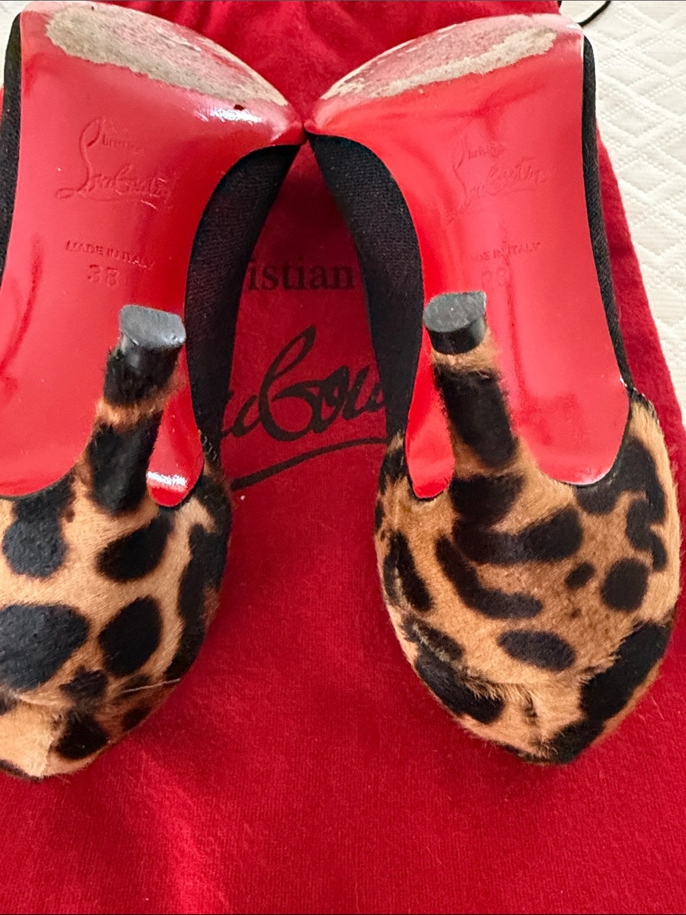 Christian Louboutin Black Mesh Heels with Leopard-Print Pointed Toe - Picture 11 of 12